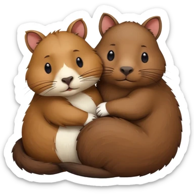capybara and a cat cudding with each other sticker