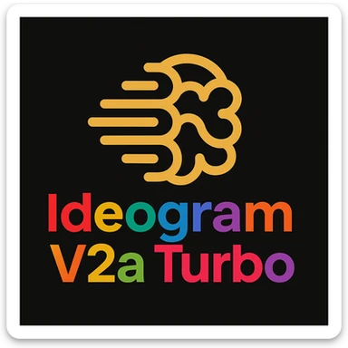 make a non gradient solid but colorful text of "Ideogram V2a Turbo", black background, add this logo too, make it good art for this sticker