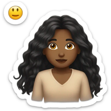 black long hair, almond eyes, medittarenean roots, sticker