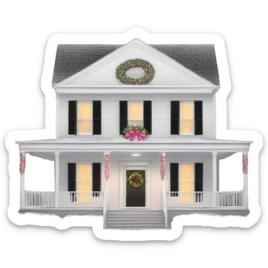 White Plantation house with pink and white Christmas lights and decorations sticker