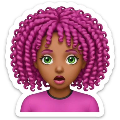 pink green shocked black female curly hair eyeballs sticker