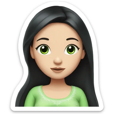 Beautiful Russian girl with green eyes and very long black hair pink clothes pregnant sticker