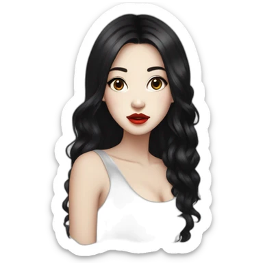 Beautiful young woman,Black hair,long hair,White skin,oval face,big eyes,Blackeyes,Redlips,Chinese sticker