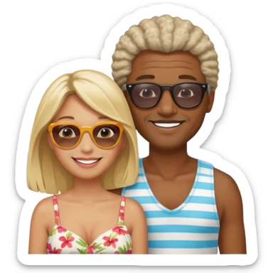 Black man salt n pepper hair smiling with blonde in love on beach sticker
