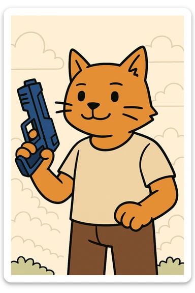 Make the gun look futuristic, keep the tough cartoon flat blue style. sticker