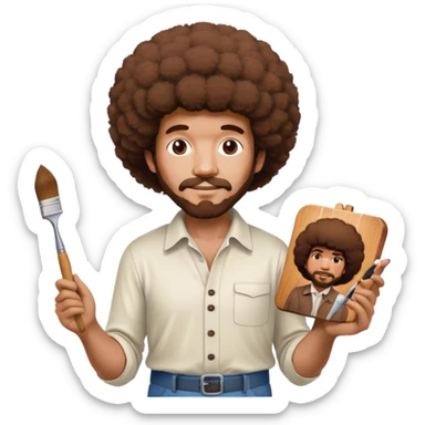 bob ross painting a SPAM meat portrait landscape  sticker