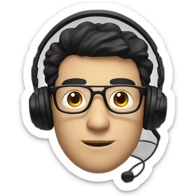 white man with black hair, glasses and a gaming headset sticker