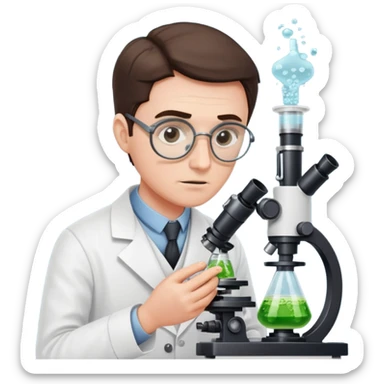 a victorian scientist carrying out an experiment with petri dish and microscope sticker