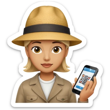 Draw a tourist who is using their phone to scan a QR code on a POS terminal. In the style of Apple emoji sticker