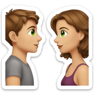 Girl with brown eyes and brown hair kiss the check of boy with brown hair and green eyes sticker