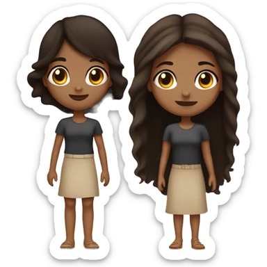 Light skin black girl with long dark brown hair with a shorter tan skin girl with dark long hair holding hands  sticker