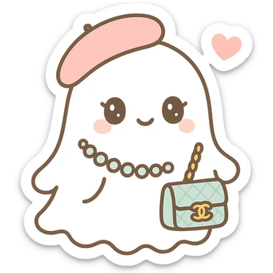 a cute ghost inspired by Chanel, elegant details, chic fashionable vibe sticker
