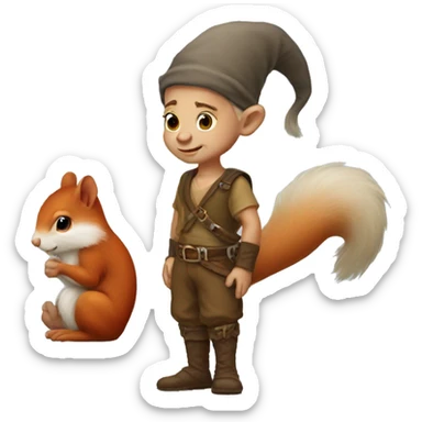 young shaved cute gnome with a squirrel tail sticker