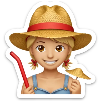 Fait moi cette emoji 🏴‍☠️ et rajoute sur la tête un chapeau de paille avec un fil rouge  sticker
