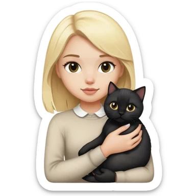 blonde girl light skin holds black british cat in her arms sticker