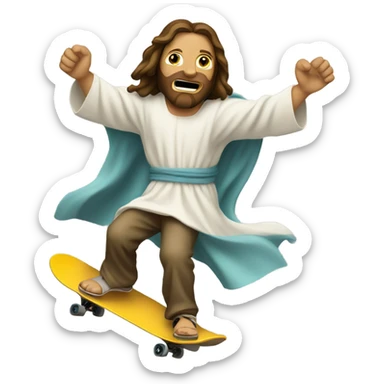 Jesus Christ shredding a halfpipe on a skateboard sticker