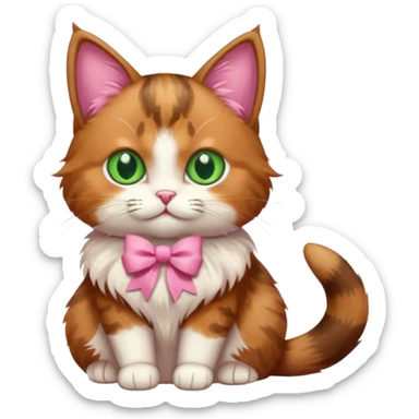   brown cat with green eyes and a pink bow sticker