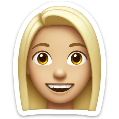 smiling girl in white sweater no bottom teeth sticker