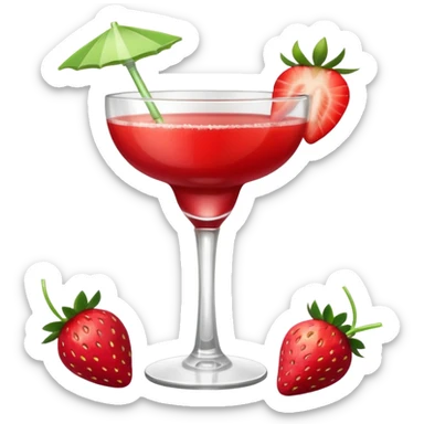 A Vibrant Red Cocktail In Margarita Glass Garnished With Fresh Strawberries Against sticker