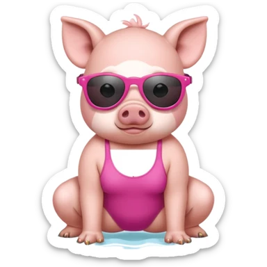 cute pig wearing cool sunglasses and bathing suit on all fours sticker
