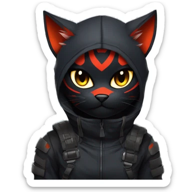 Edgy Shy Anthro Ninja boyish cool pretty dark black Litten-Pokémon-cat-fursona-animal techwear sticker