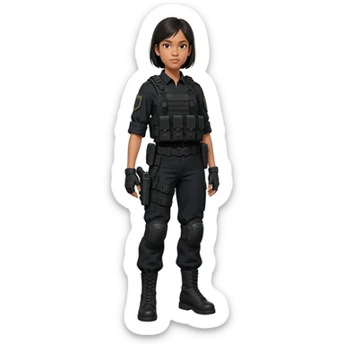 Filipino girl STF SPECIAL TACTICS FORCE OUTFIT BLACK FATIGUE AND COMBAT BOOTS PLATE CARRIER AND HOLSTER sticker