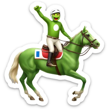 A t-posing frog riding a race horse sticker