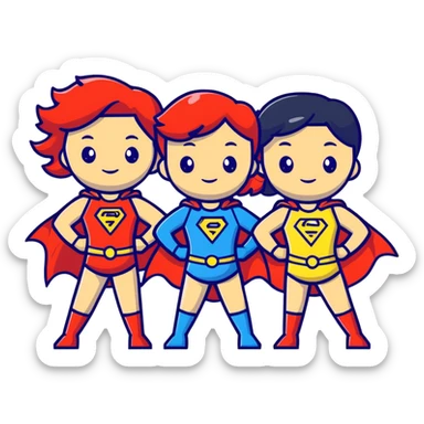 three superhero girls team posing together sticker