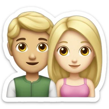 Asian boy with Caucasian blond girl sticker