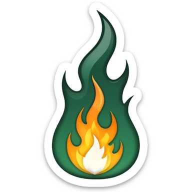 dark green and white flame in abstract flame shape, no other colors, transparent background, emoji style sticker