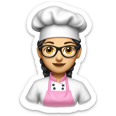 brunette chef with black glasses and pigtail braids and a pink chef outfit sticker