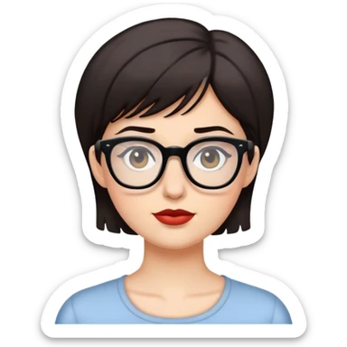 White woman with short dark hair and glasses sticker