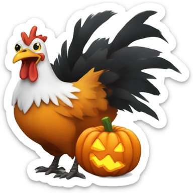 Spooky Halloween chicken pecking a pumpkin. sticker