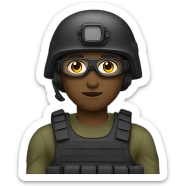 Military operator dressed in black with a helmet sticker