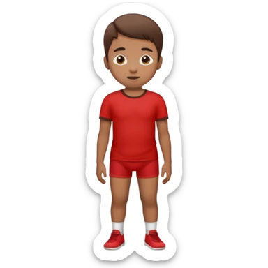 A kid wearing a poopy underwear with a red t-shirt sticker