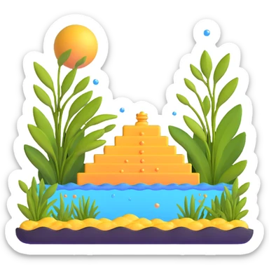 Anunnaki golden underwater base with aquatic plants and bubbles sticker