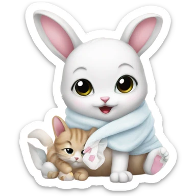 baby bunny and kitten with diapers  sticker