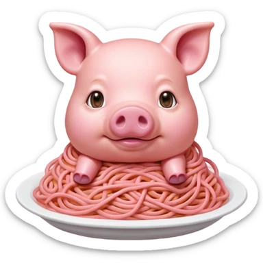   renaissance portrait of monalisa as a pig with pink spaghetti and spam slop background  sticker