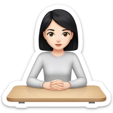 white girl sitting at table black hair  sticker