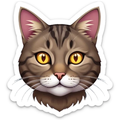 A dark tabby cat with amber eyes and sharp claws sticker