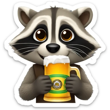 Raccoon drinking beer sticker