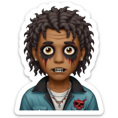 ⁹sou um garoto pardo, tenho cabelo cacheado tipo mullet e um piercing dos dois lados da boca. quero ser um zombi sticker