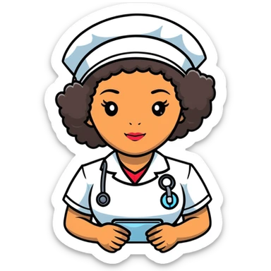 afro latina nurse with warm expression, nurse cap, curly hair sticker