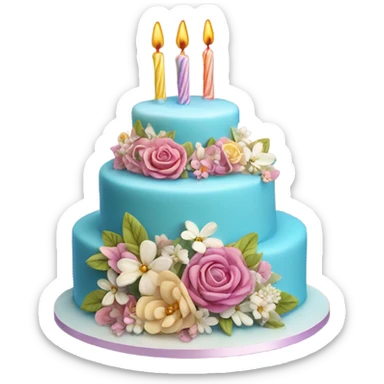 Realistic tiered girly colorful birthday cake with flowers and pearls sticker