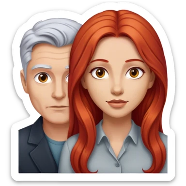 Long red hair woman and young gray hair man couple sticker