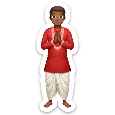 Full body Bengali man wearing traditional red kurti and white dhoti with hands joined in prayer position sticker
