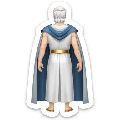 fullbody silverhair shirtless god ZEUS, white cape, standing still backview sticker