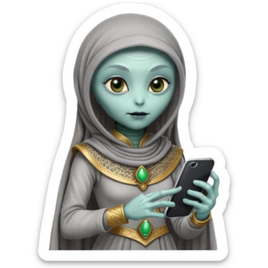 alien with persion crawl custome dress and smartphone sticker