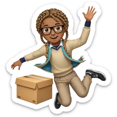 black boy with glasses and box braids jumping sticker