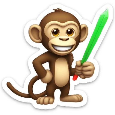 Laughing pointing pixelated monkey with a dart sticker